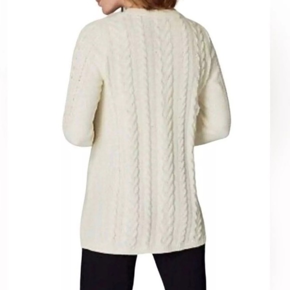 J. Jill cable knit chenille tunic length crewneck Ivory Sz L sweater new - Picture 2 of 10
